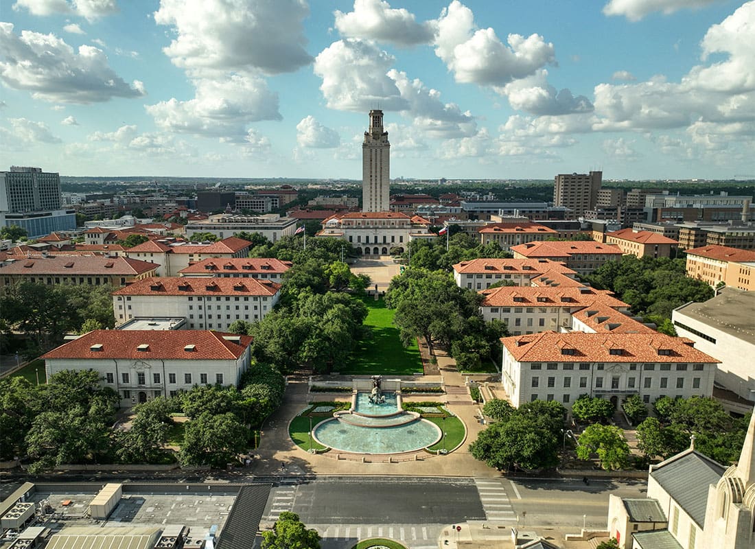 Overton, TX - Aerial View of the University of Texas in Austin